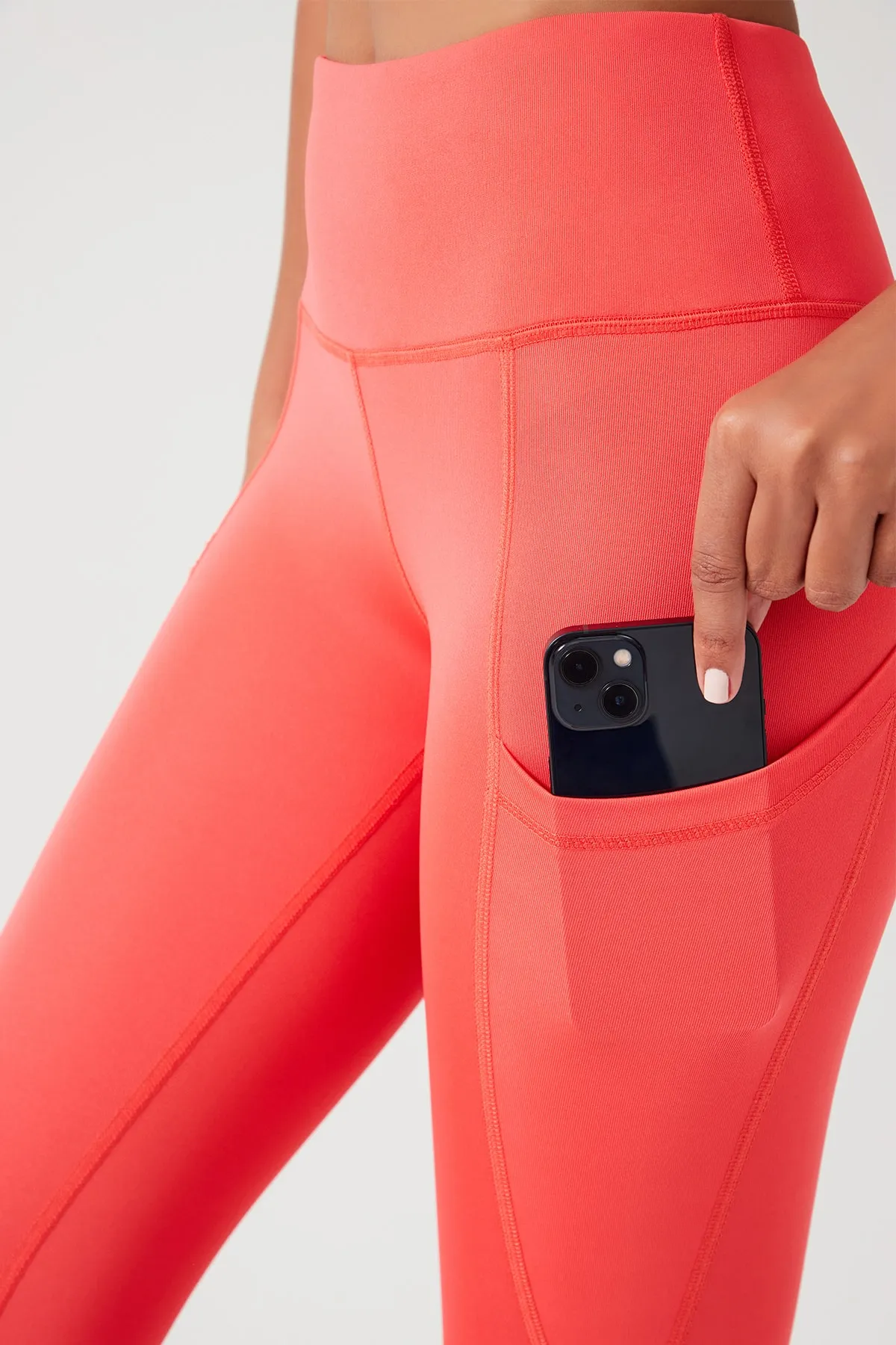 LOS OJOS  Damen-Capri-Leggings in Koralle mit hoher Taille, glättend, doppelte Tasche unterhalb des Knies