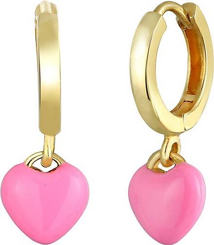 Elli Ohrringe Kinder Herz Creole Rosa Emaille Cute 925 Silber