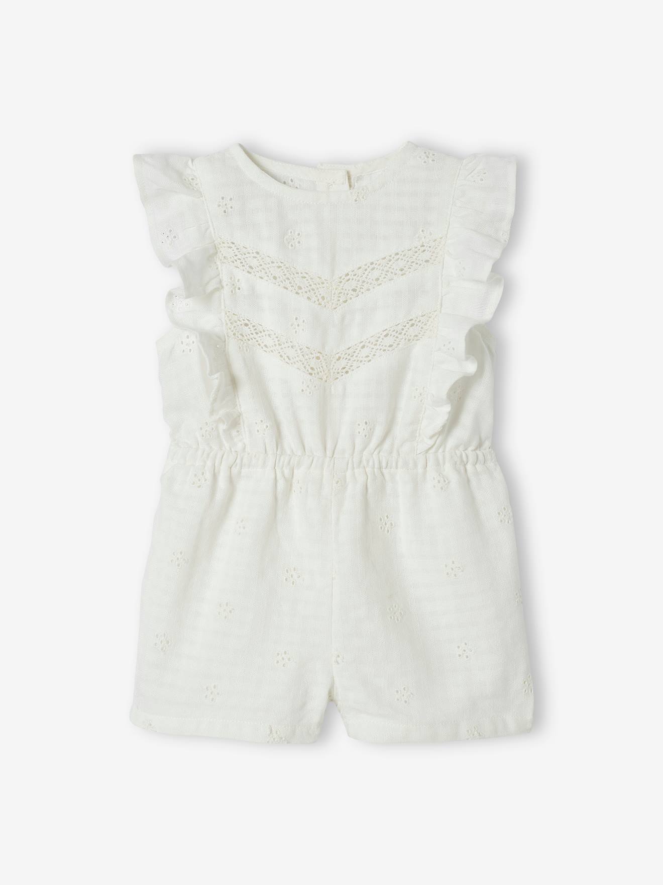 Vertbaudet Festlicher Baby Kurzoverall mit Lochstickereien - wollweiß