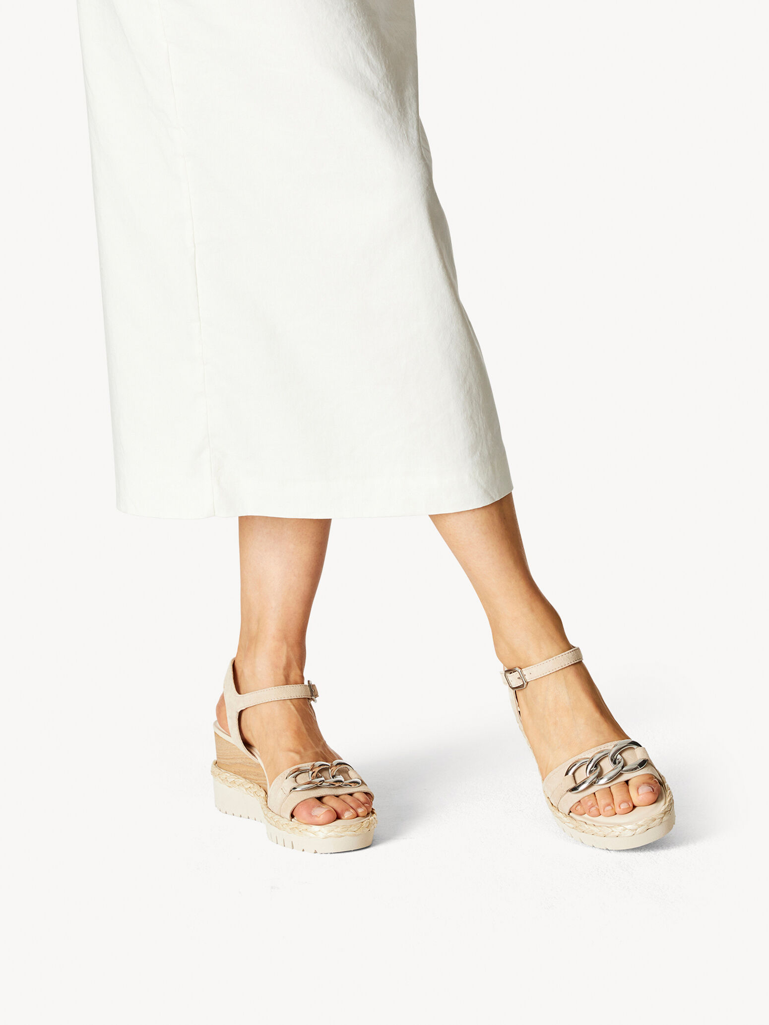 Sandale à talon en cuir - beige