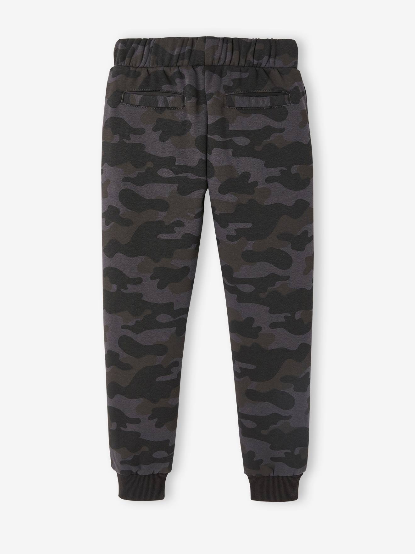 Pantalon jogging camouflage garçon en molleton noir imprimé