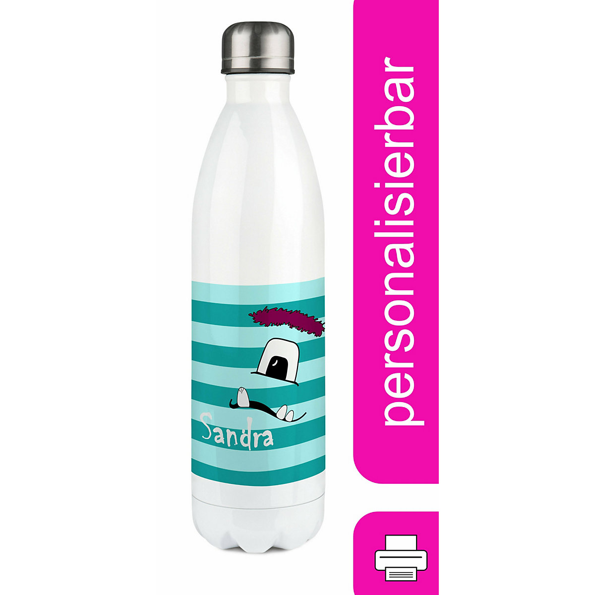 Edelstahl Kinder Thermoflasche / Trinkflasche bunt Monster Streifen Farbe türkis Spülmaschinenfest, Auslaufsicher, Bruchfest, Doppelwandig, Für Heißgetränke geeignet, Mit Deckel, Isoliert