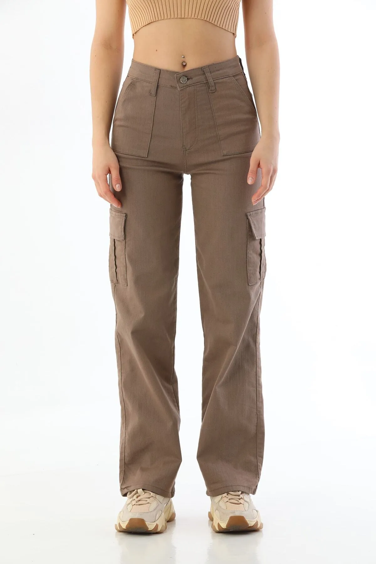 BİKELİFE  Nerzfarbene Cargo-Hose aus Lycra mit hoher Taille und weitem Bein