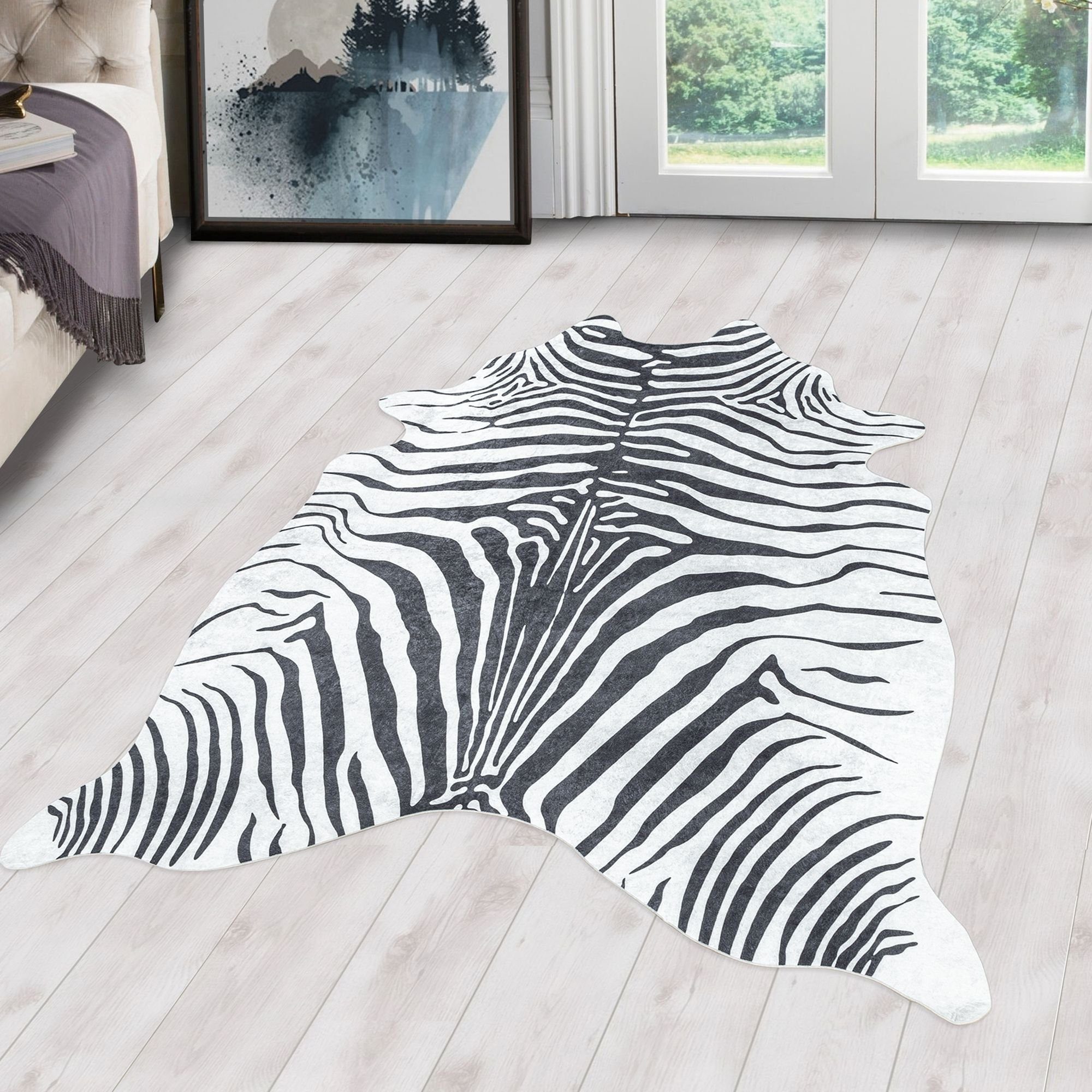 Fellteppich Tigerfell imitat, Carpetsale24, Rund, Höhe: 7 mm, Fellteppich Kuhfell Tigerfell imitat Digitaldruck Waschbar Rutschfest