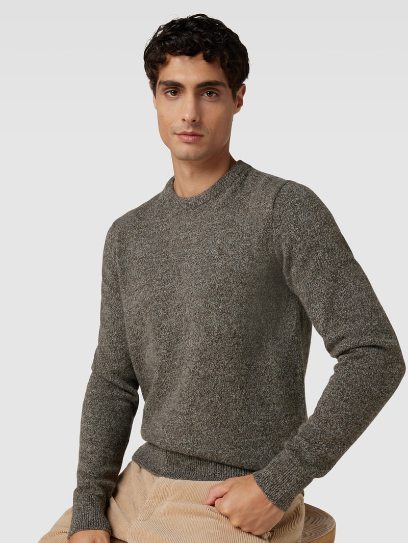 Strickpullover in Melange-Optik aus Woll-Mix mit Seiden-Anteil in taupe
