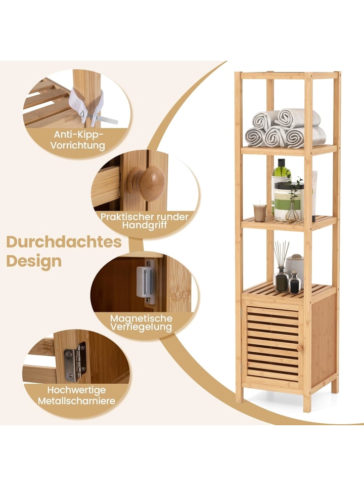 COSTWAY Badregal 4 Ebenen Bambus 34x33x140cm in Beige günstig kaufen onesize