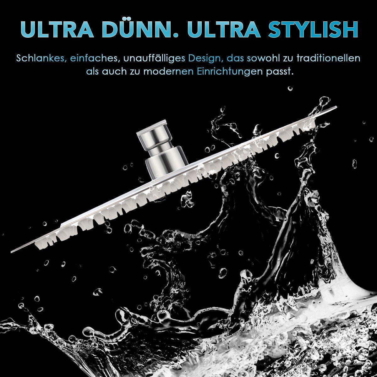 oyajia Regenduschkopf Hochdruck-Duschkopf, 10-Zoll-Regenduschkopf, Edelstahl Kopfbrause, Wasserfall-Badewannen-Duschkopf, Decken- oder Wandmontage