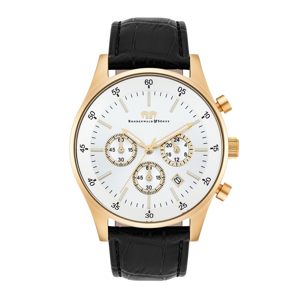 Rhodenwald & Söhne Chronographe Goodwill en Cuir véritable en Noir Montre