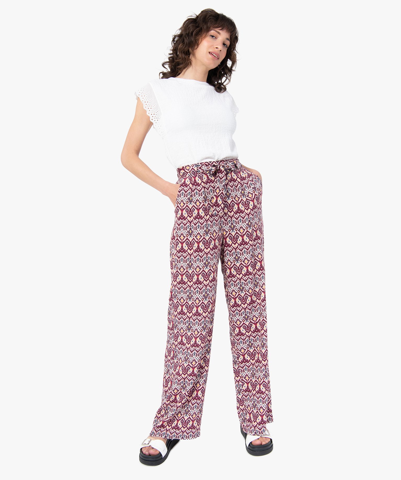 Tee-shirt femme sans manches en matière texturée ecru | GEMO
