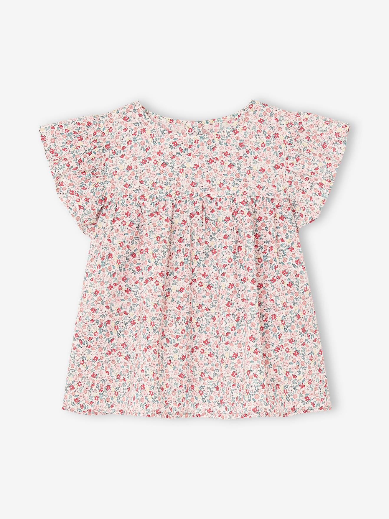 Vertbaudet Mädchen-Set: geblümte Bluse & Musselin-Shorts - pastellgelb