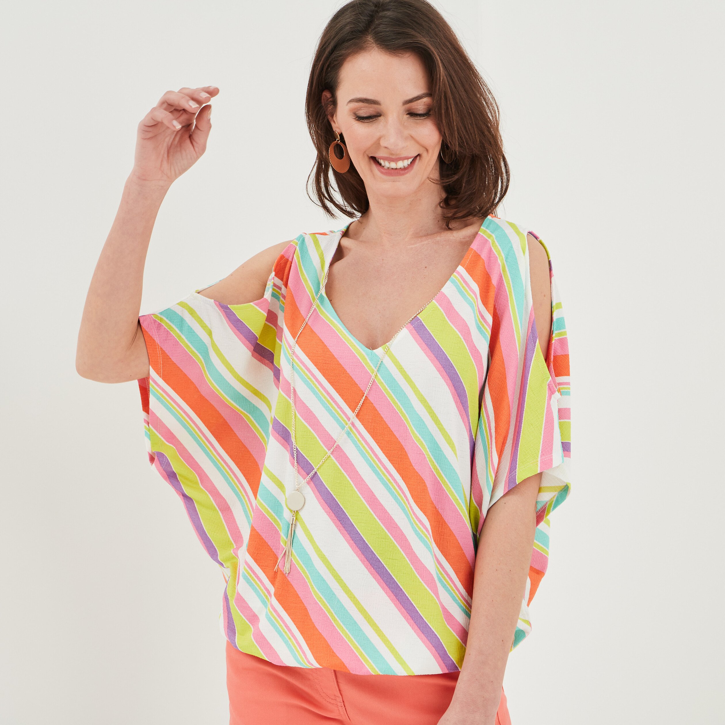 T-shirt détail bijou manches courtes ecru femme | La Halle