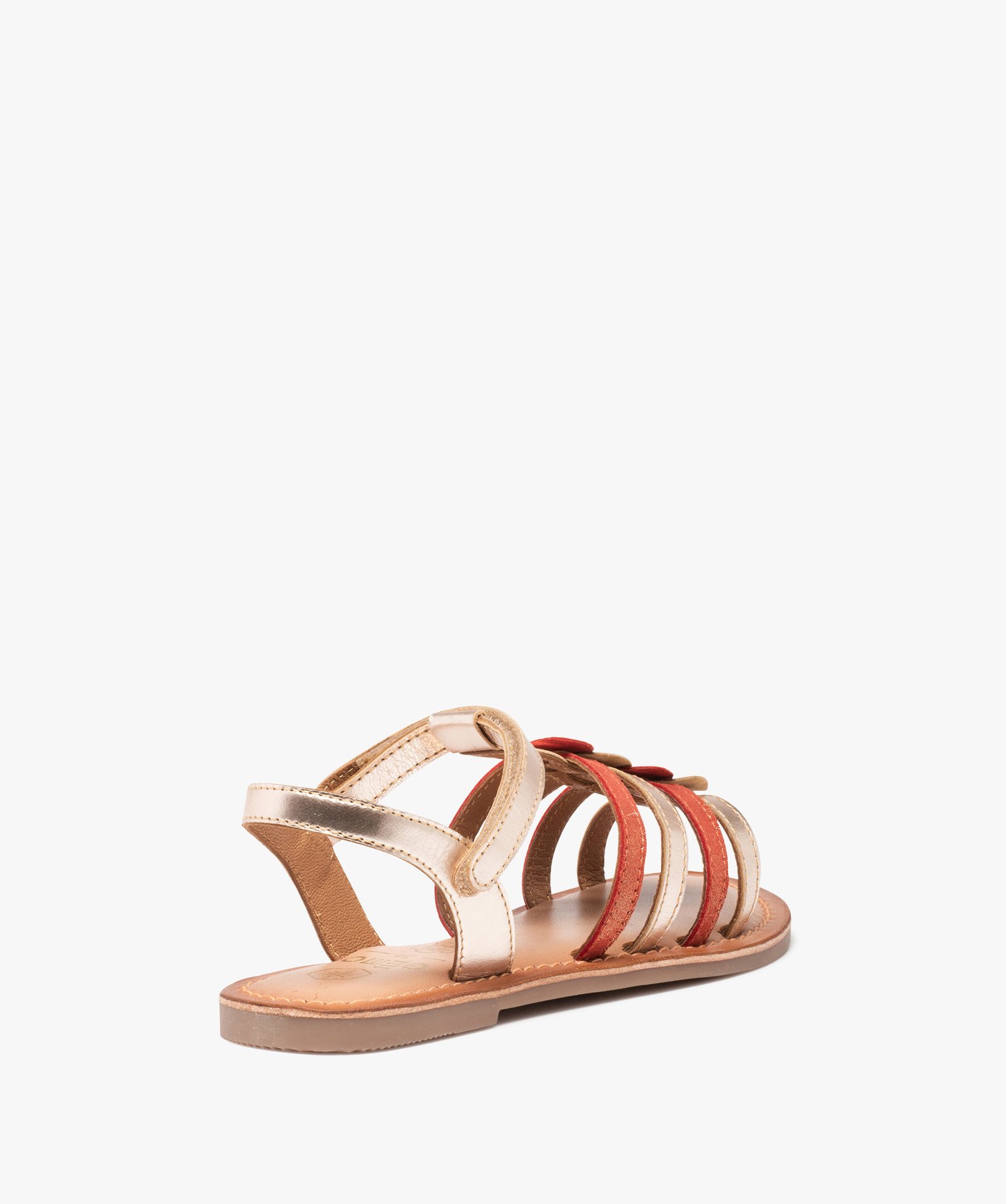 Sandales fille à brides multiples en cuir métallisé or | GEMO