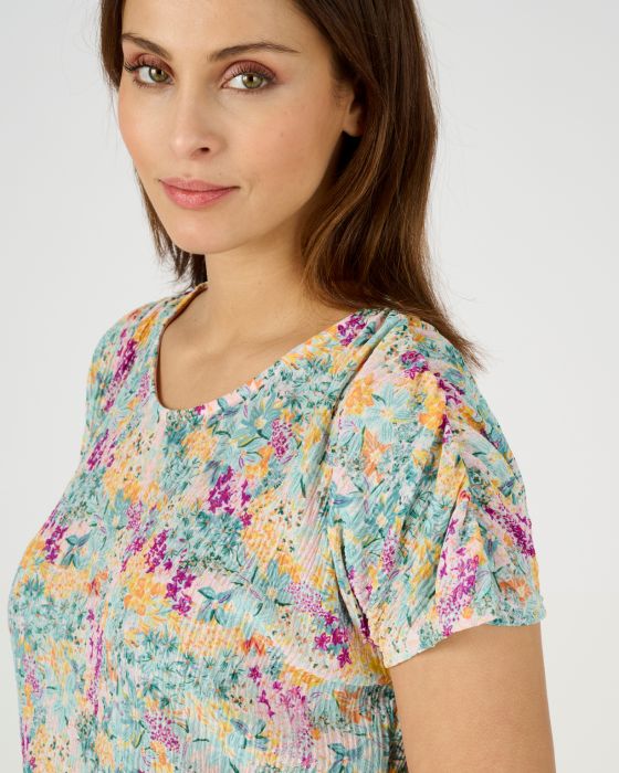 Tee-shirt résille imprimé fleurs