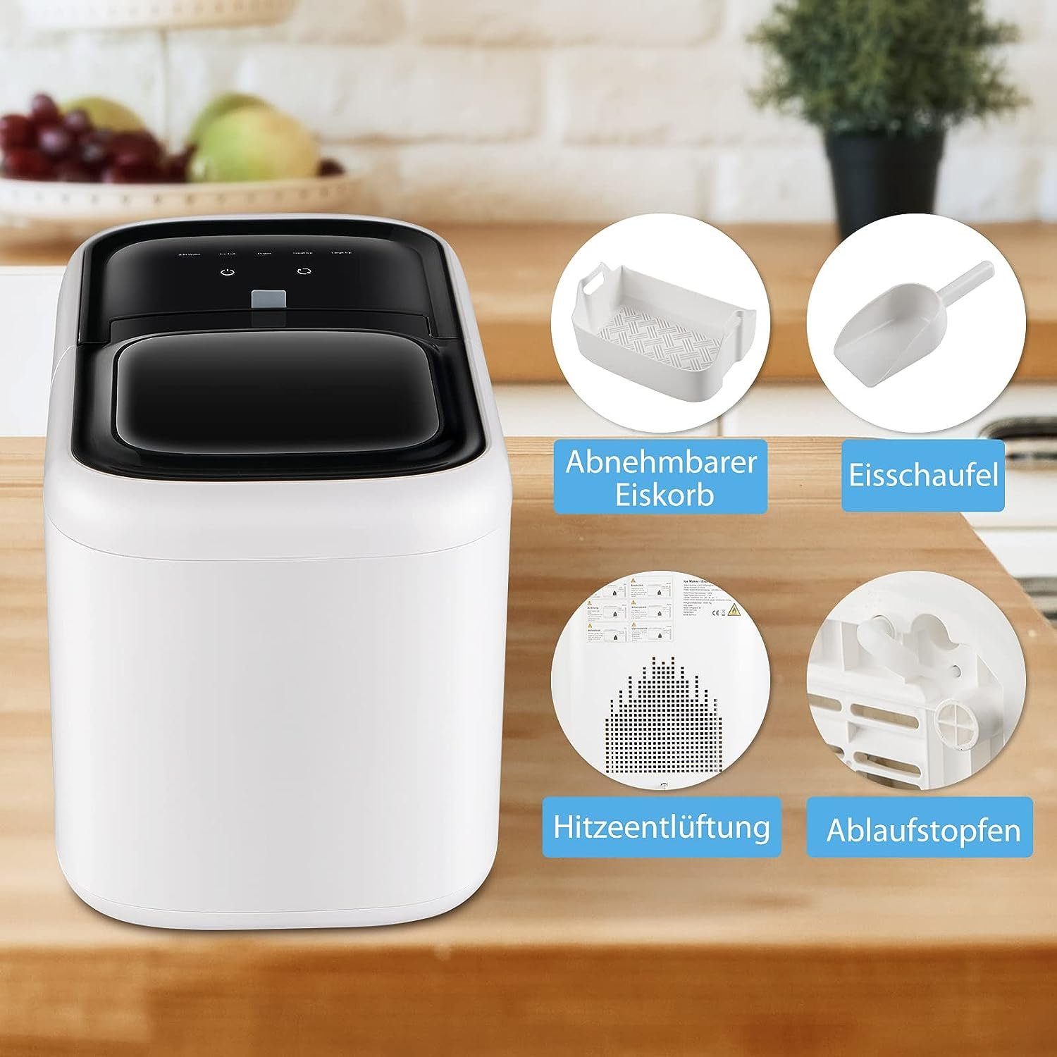 KOMFOTTEU Eiswürfelmaschine, 15 kg/24H, mit 2 Würfelgrößen, 2L Wassertank