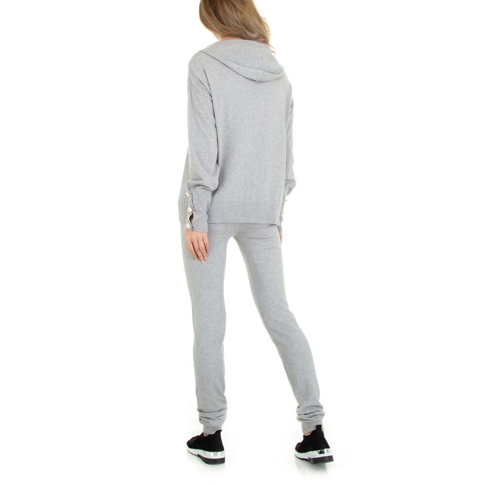 Ital-Design Freizeitanzug Damen Freizeit, Kapuze Stretch Zweiteiler in Grau