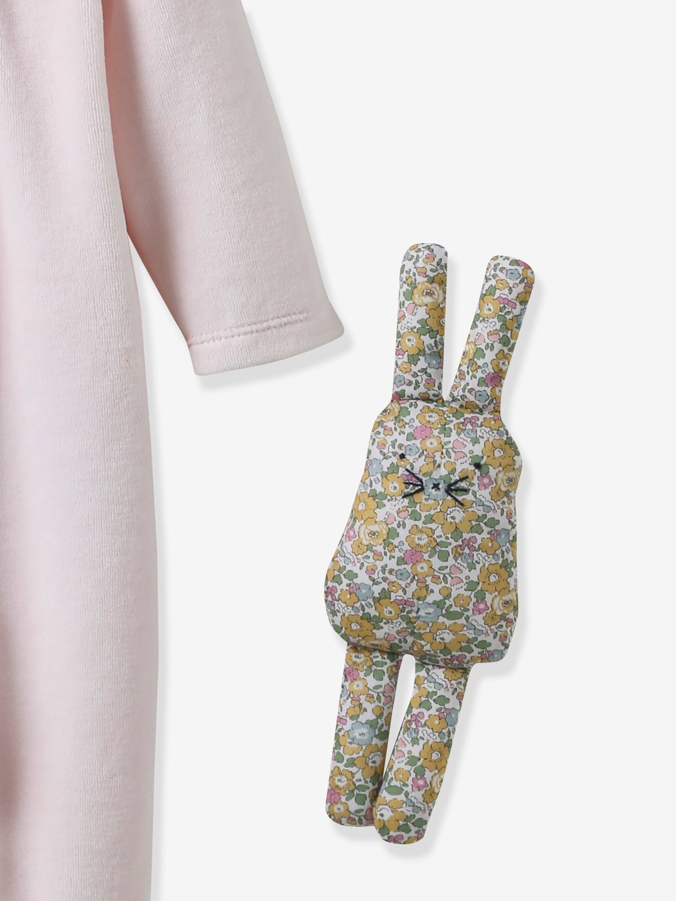 Cyrillus Baby-Set: Samt-Strampler & Kuscheltier CYRILLUS, Liberty-Print - gelb