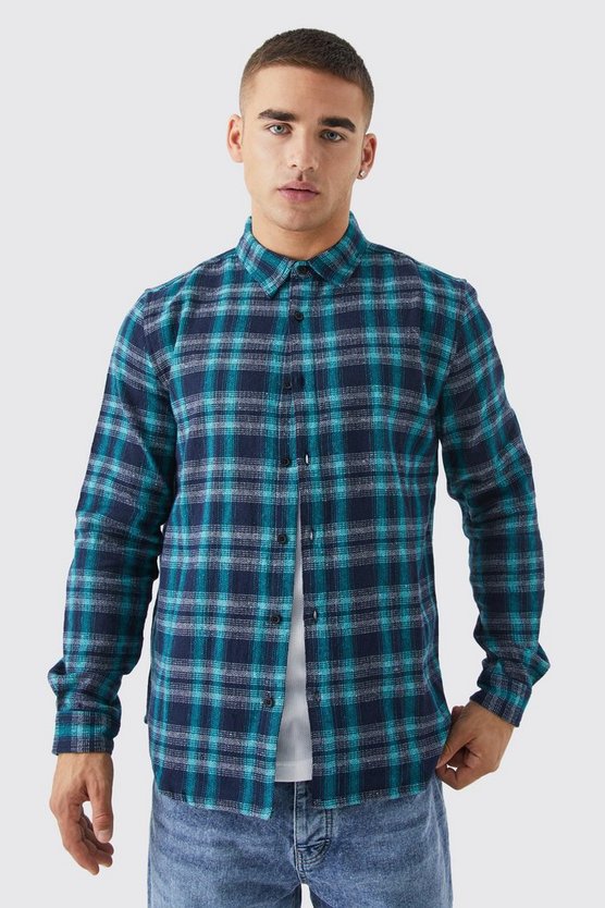Langärmliges kariertes Flannel Overshirt