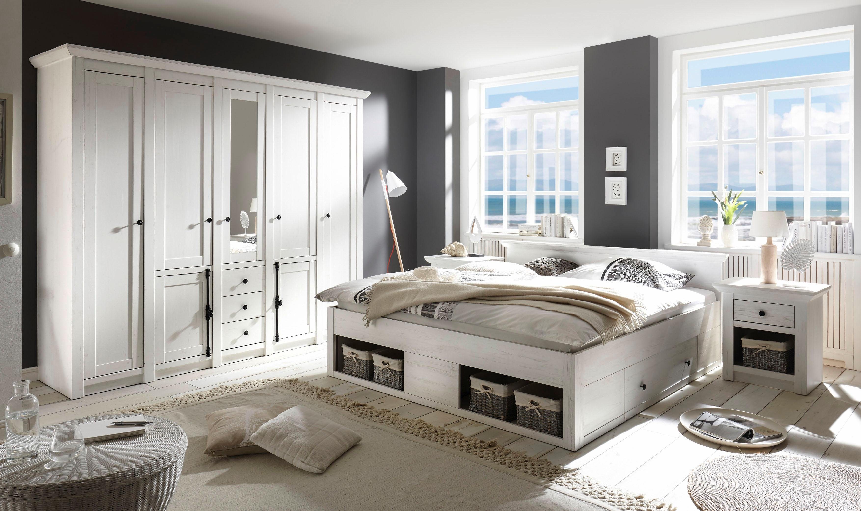 Home affaire Schlafzimmer-Set California, (Set, 4-St), groß: Bett 180 cm, 2 Nachttische, 5-trg Kleiderschrank
