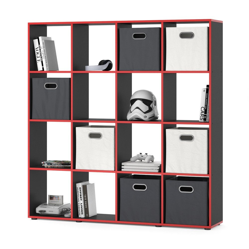Vicco Raumteiler Würfelregal Standregal KARREE 16 Fächer Schwarz/Rot