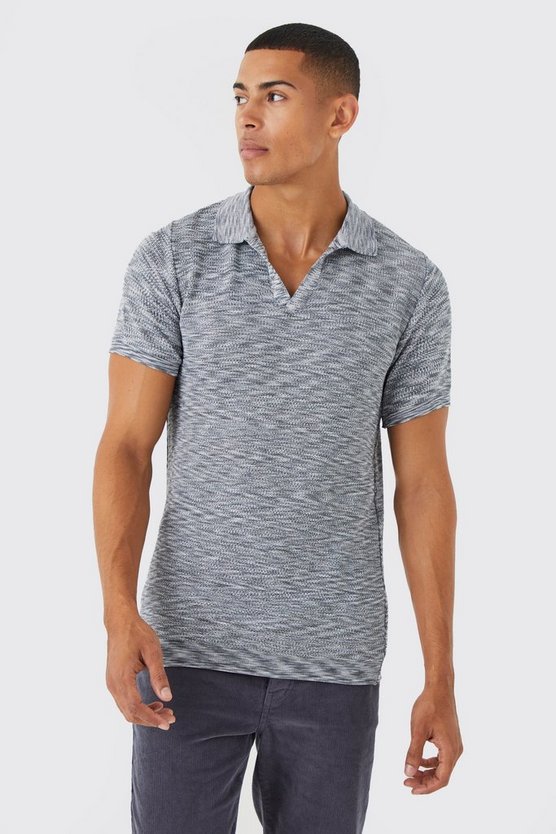 Kurzärmliges Space Dye Strick-Poloshirt mit Kragen