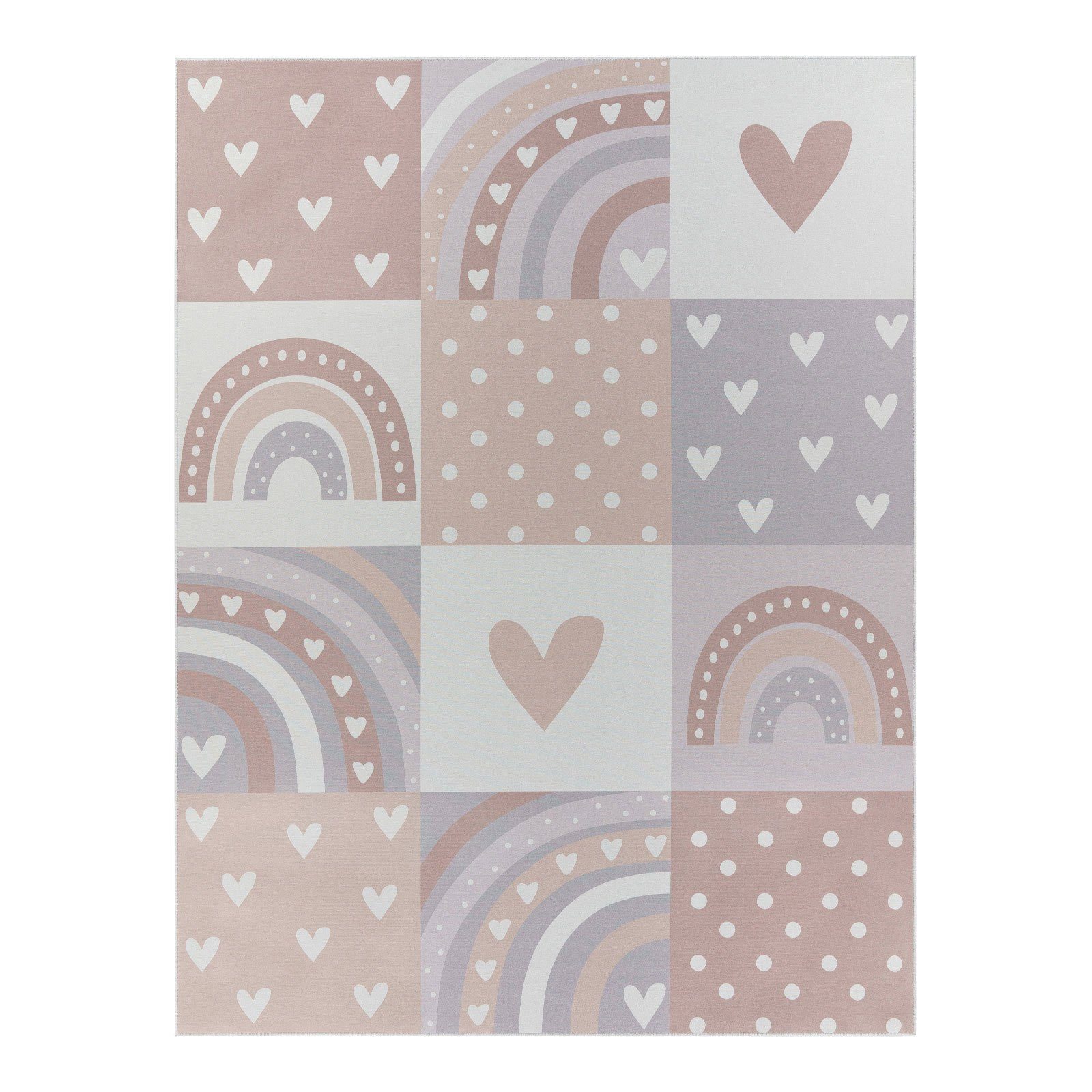 Kinderteppich Tara Kids Fresh Rainbow, TaraCarpet, rechteckig, Höhe: 5 mm, Kinderzimmer Jugendzimmer Regenbogen rosa Herzen Mädchen 080X150 cm