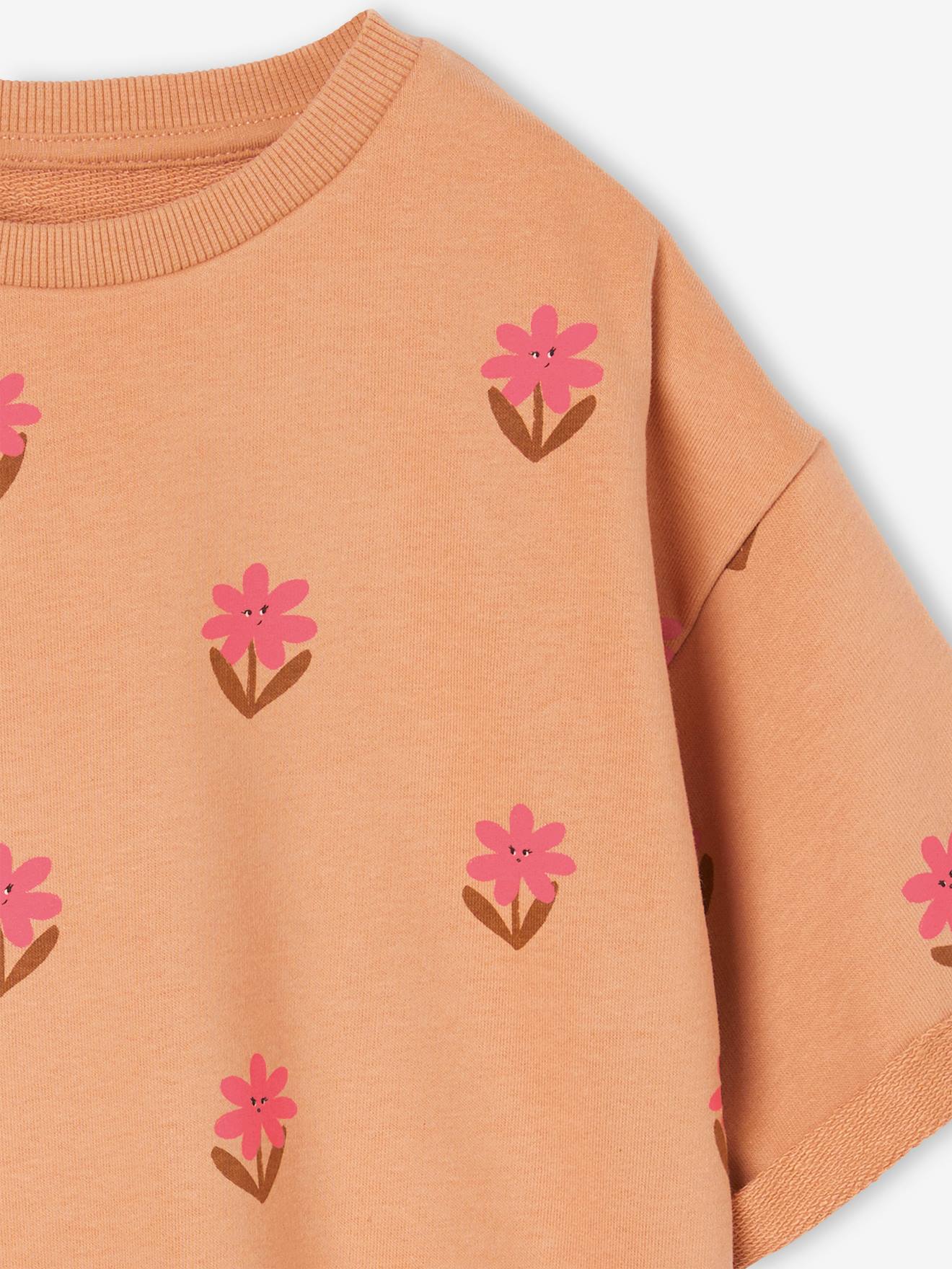 Sweat fleurs pop manches courtes filles pêche
