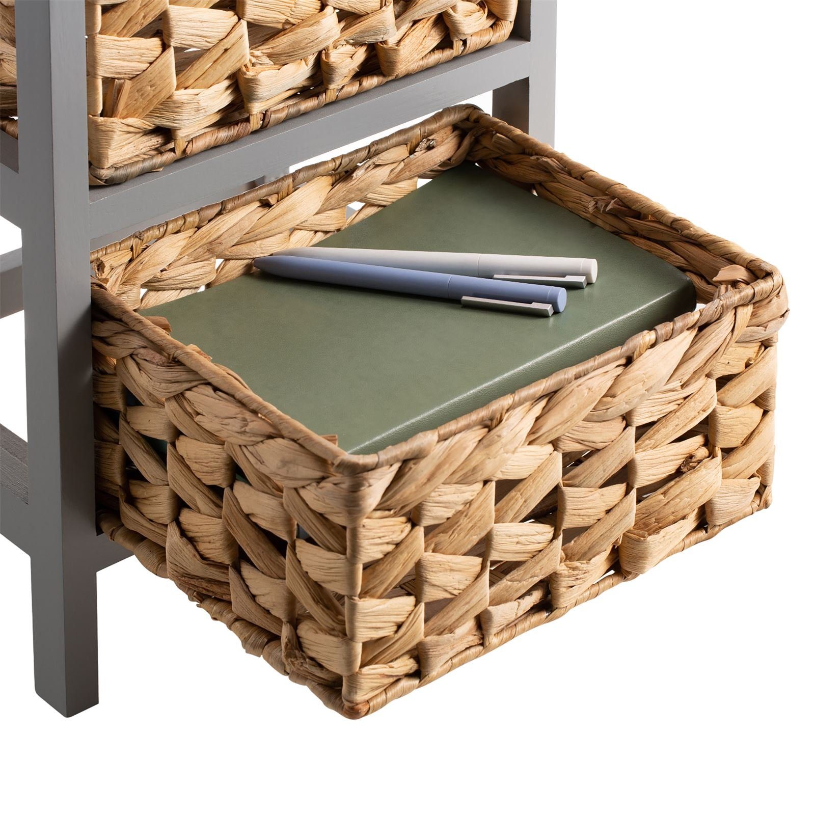 CARO-Möbel Kommode, Kommode Schubladenschrank Regal aus Paulownia Holz in grau mit 4 Körbe