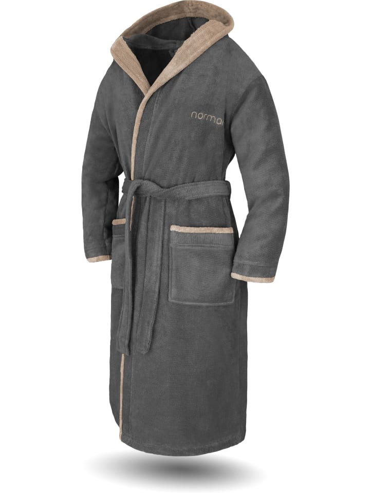 normani Unisex Baumwoll-Bademantel Rob in Schwarz/Beige günstig kaufen