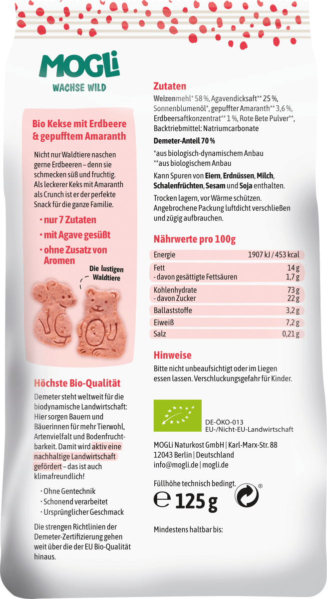 Kinderkekse Erdbeer mit Amaranth, ab 3 Jahren, 125 g