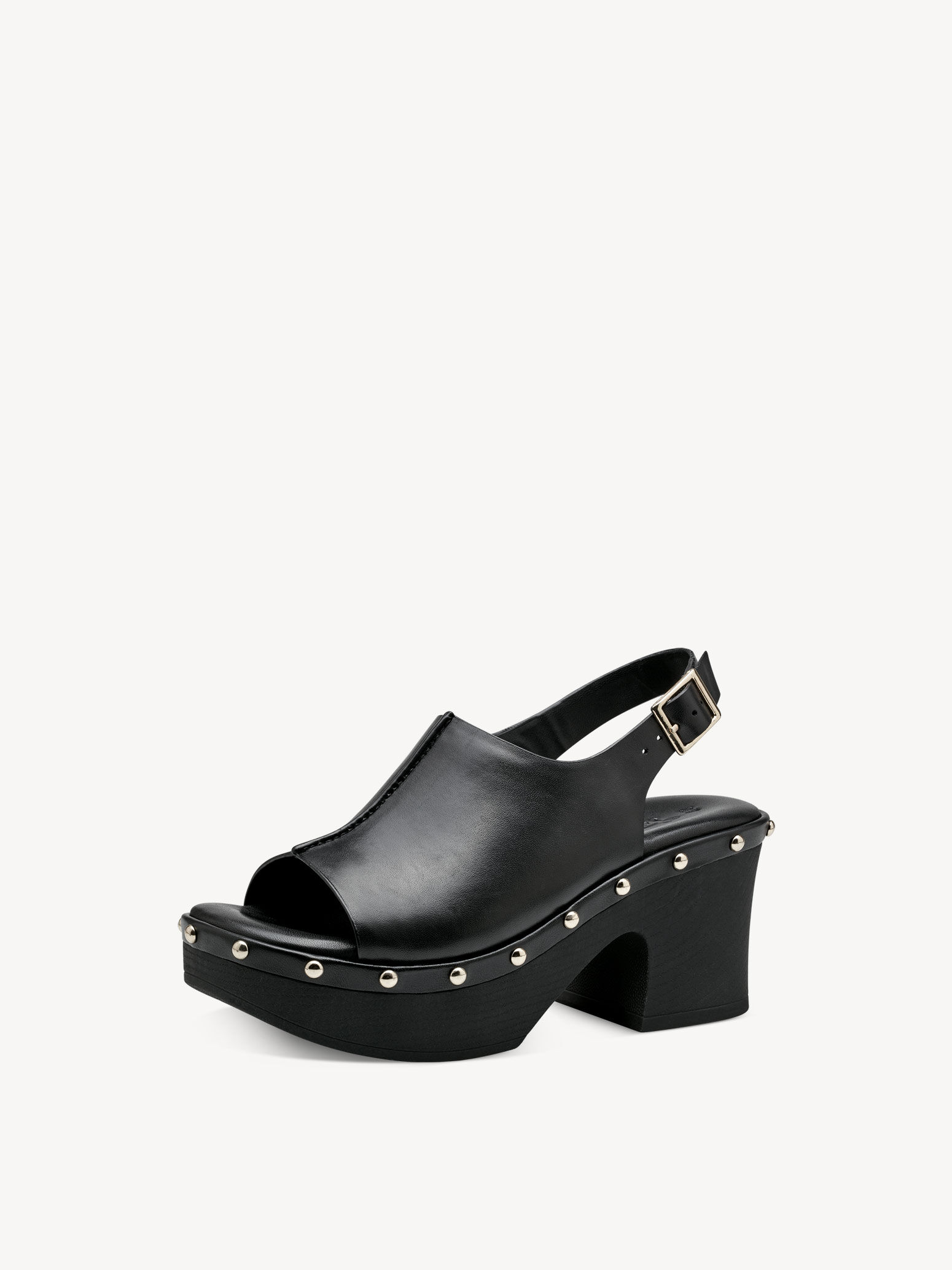 Sandale à talon en cuir - noir
