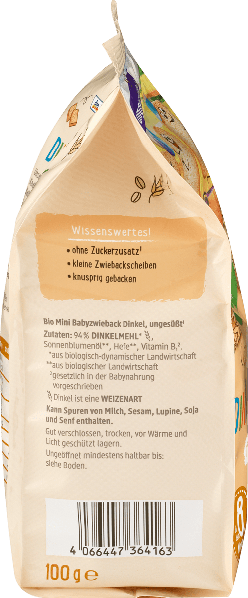 Babysnack Mini Dinkel Zwieback ab dem 8. Monat, Demeter, 100 g