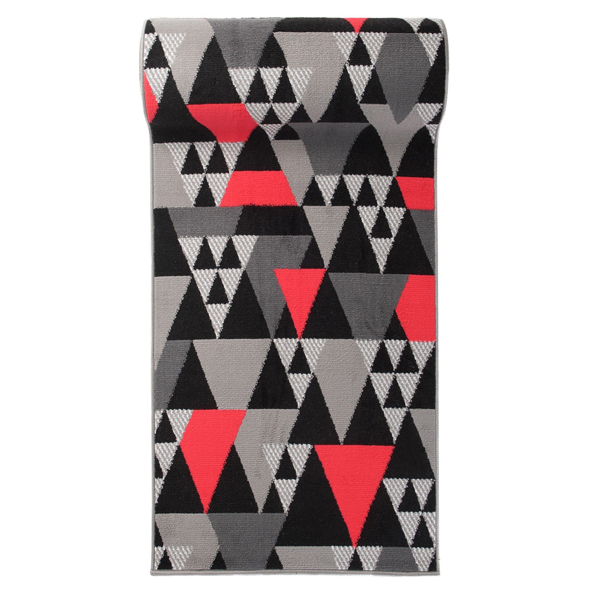Läufer Läufer Flurläufer Modern für Vorzimmer 100 cm Breit Grau Rot, Mazovia, 100 x 100 cm, Kurzflor, Meterware, Höhe 8 mm, Kurzflor - niedrige Florhöhe