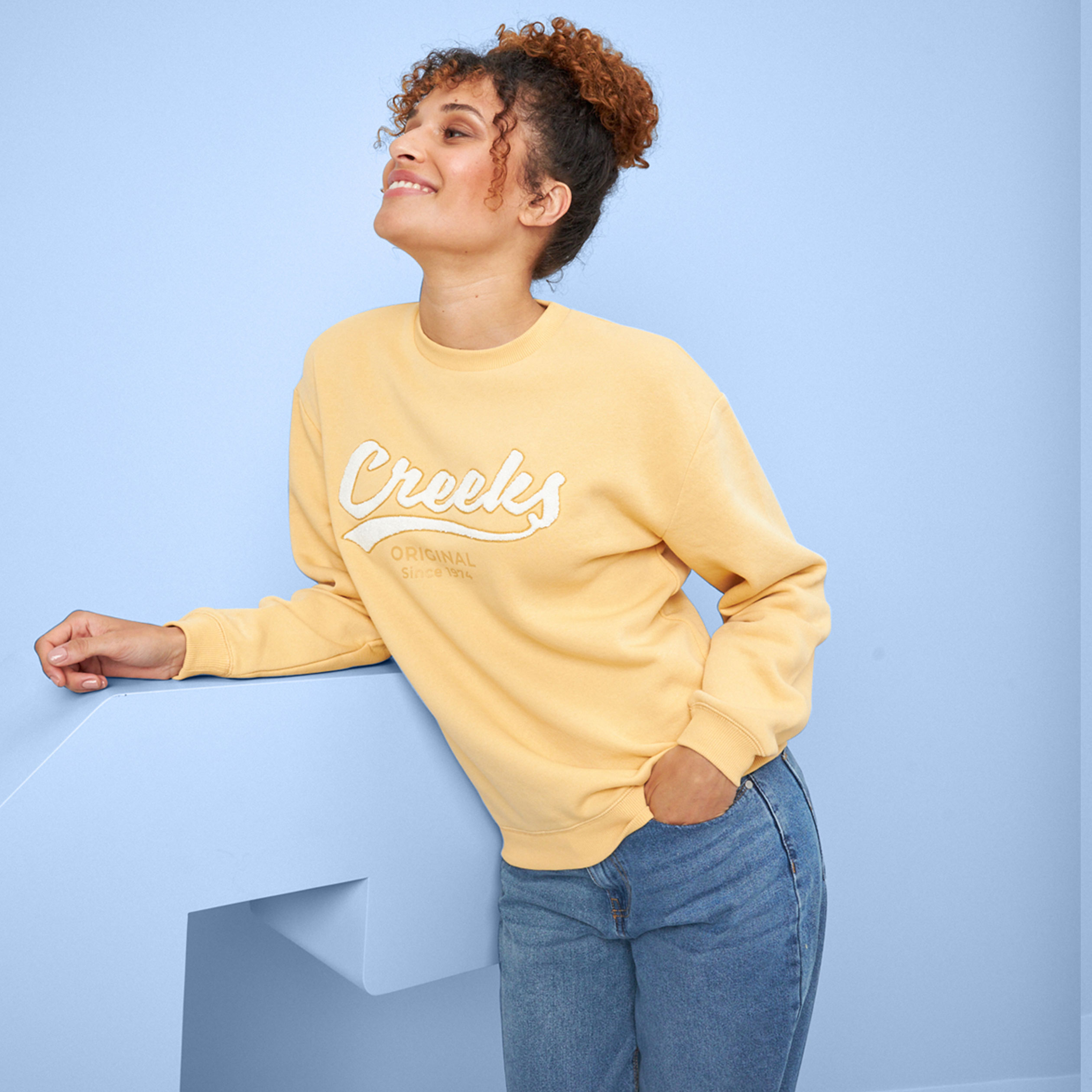 Sweat col rond manches longues Creeks jaune or femme | La Halle