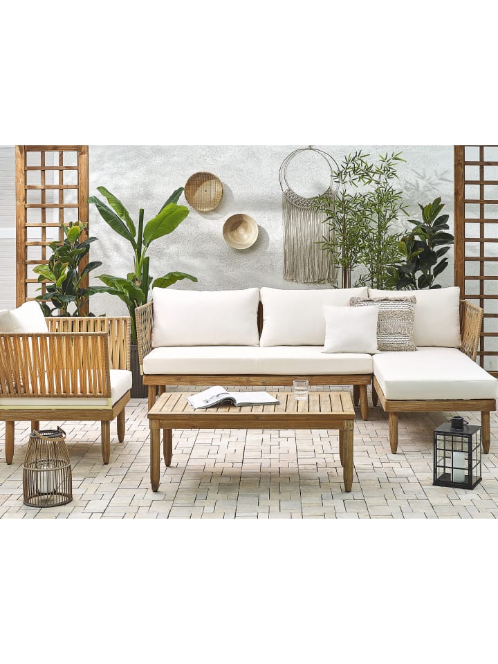 Beliani 4-tlg Lounge Set CREMONA in Heller Holzfarbton/Weiß günstig kaufen onesize