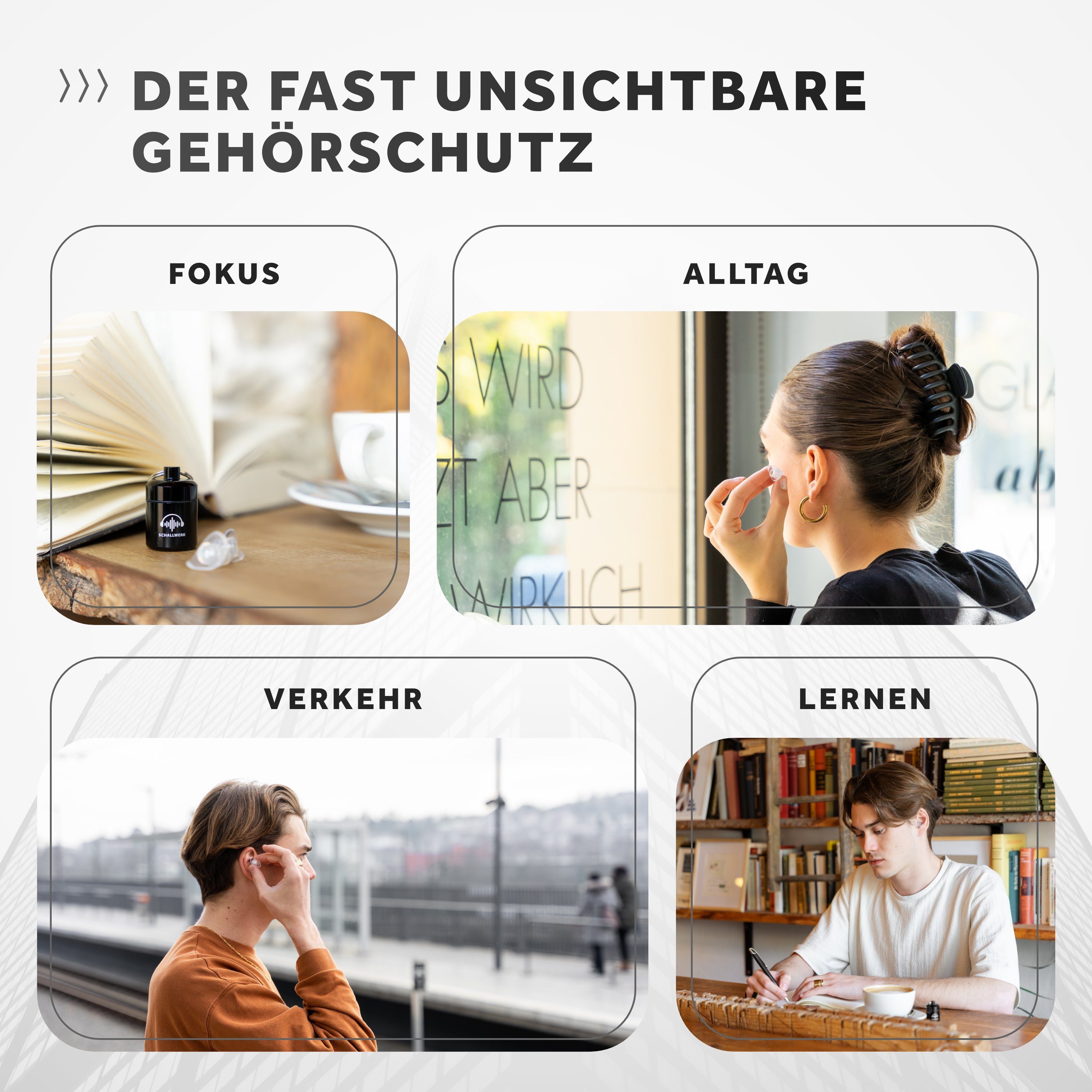 Schallwerk Gehörschutzstöpsel SCHALLWERK ® Invisible+ unauffällige Gehörschutz Ohrstöpsel