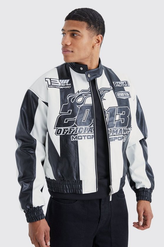Kastige PU Moto-Jacke mit Applikation