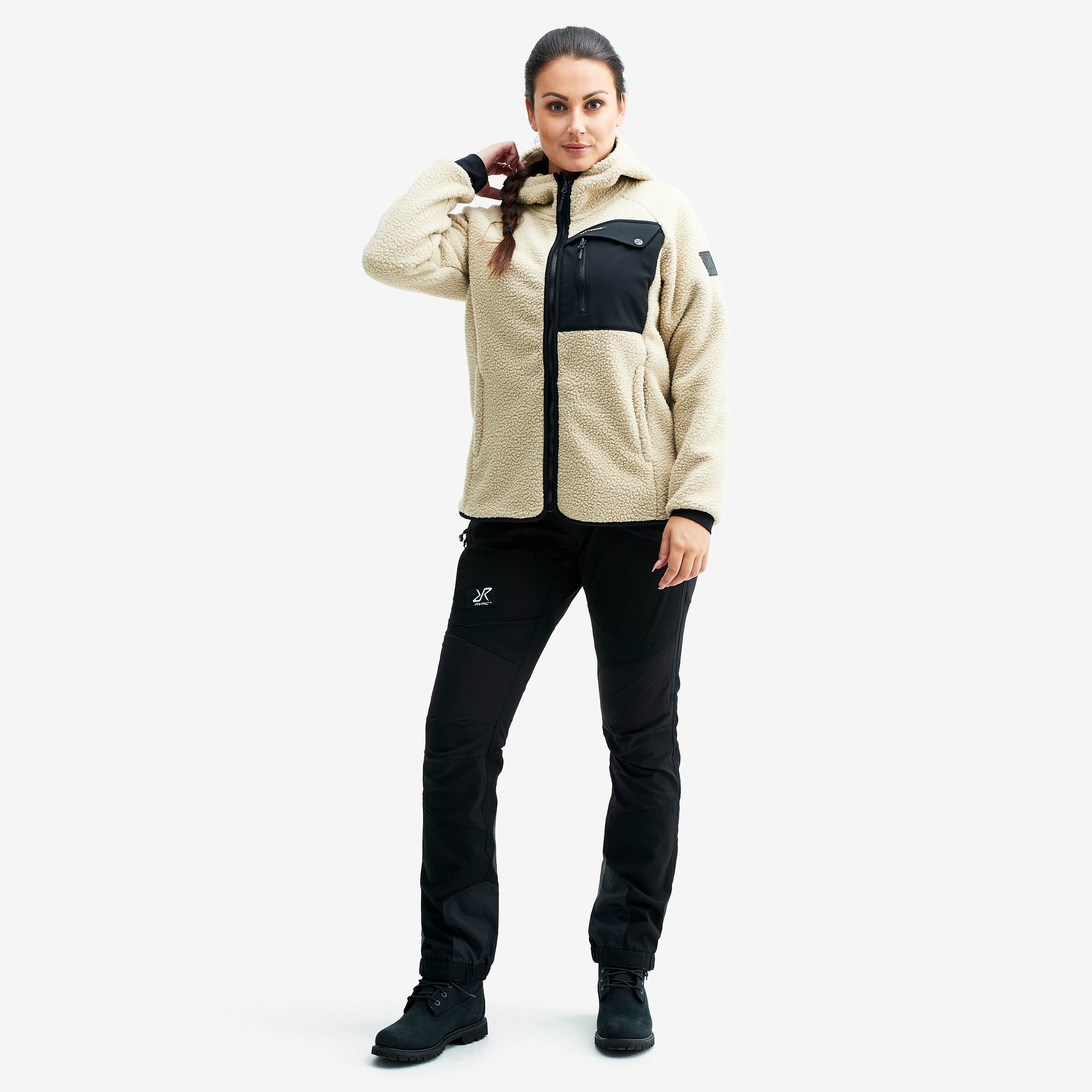 Sherpa Hoodie Femme Beige Khaki