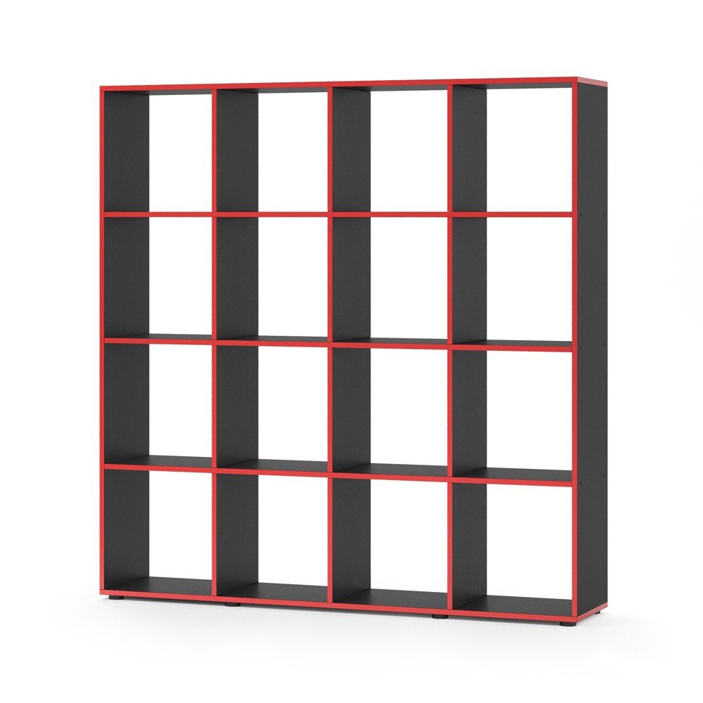 Vicco Raumteiler Würfelregal Standregal KARREE 16 Fächer Schwarz/Rot