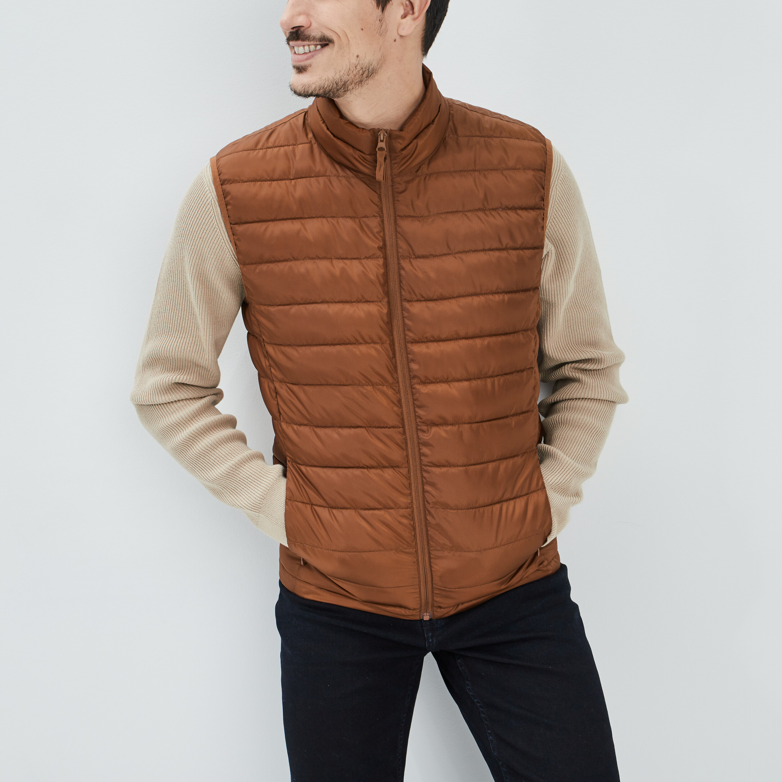 Doudoune droite sans manches camel homme | La Halle