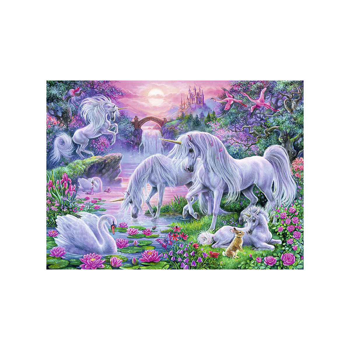 Puzzle, 150 Teile XXL, 49x36 cm, Einhörner im Abendrot