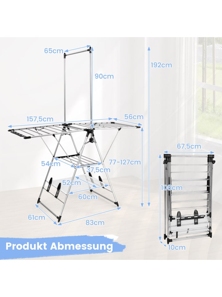 COSTWAY Wäscheständer 192cm ausziehbar in Silber günstig kaufen onesize