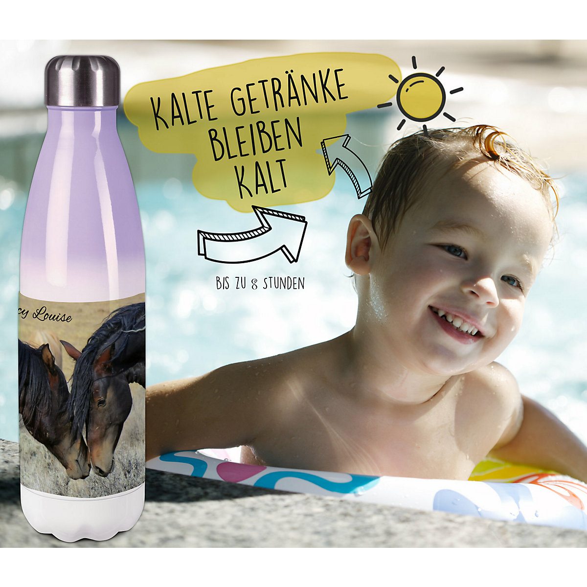 Edelstahl Kinder Thermoflasche / Trinkflasche bunt Paint Horses Spülmaschinenfest, Auslaufsicher, Bruchfest, Doppelwandig, Für Heißgetränke geeignet, Mit Deckel, Isoliert