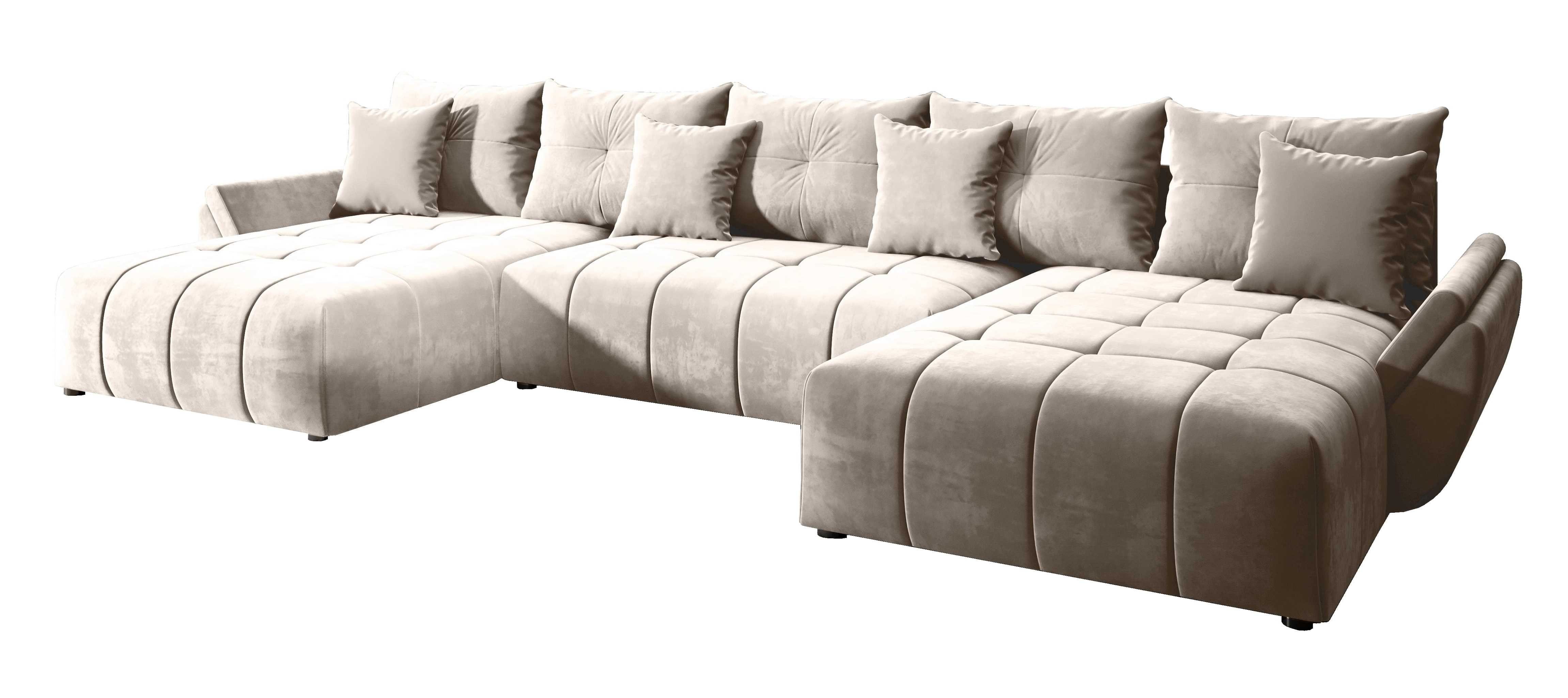 Furnix Schlafsofa CALVANI U Polstercouch in U-Form mit Bettkasten Kissen, 385 x 190 x 71/91 cm, hochwertig, made in Europe