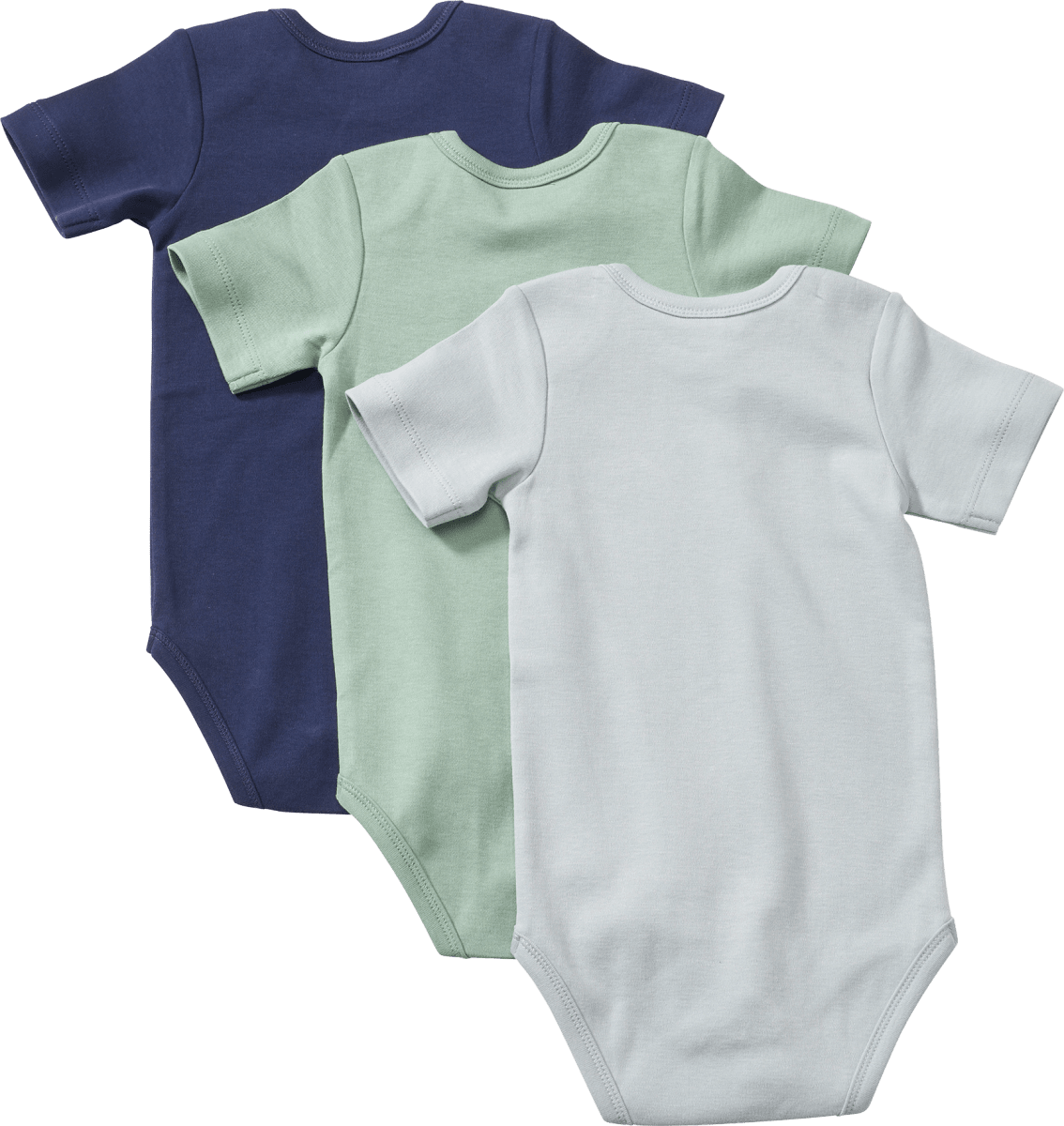 Bodys Kurzarm, grün + blau, Gr. 74/80, 3 St