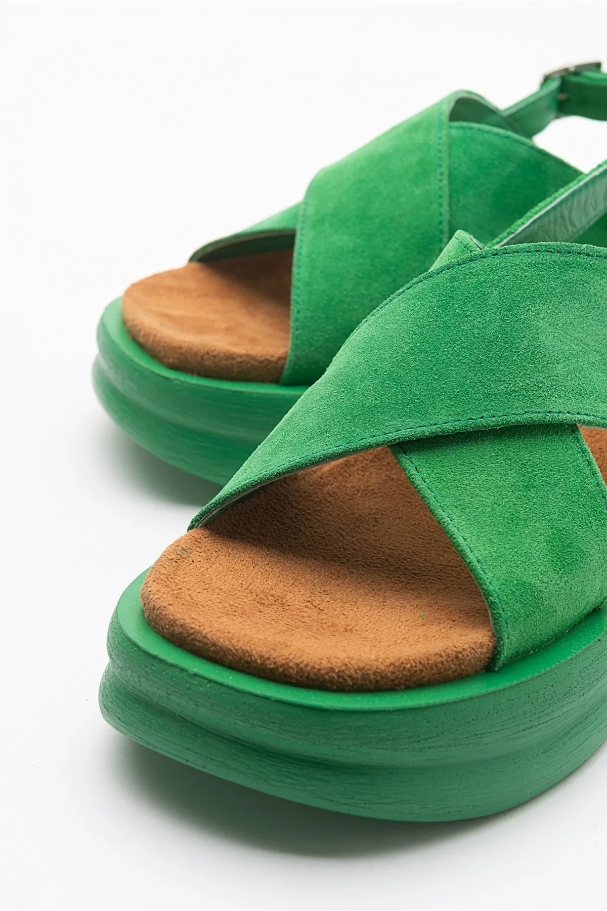 LuviShoes  Die meisten grünen Wildleder-Damensandalen aus echtem Leder
