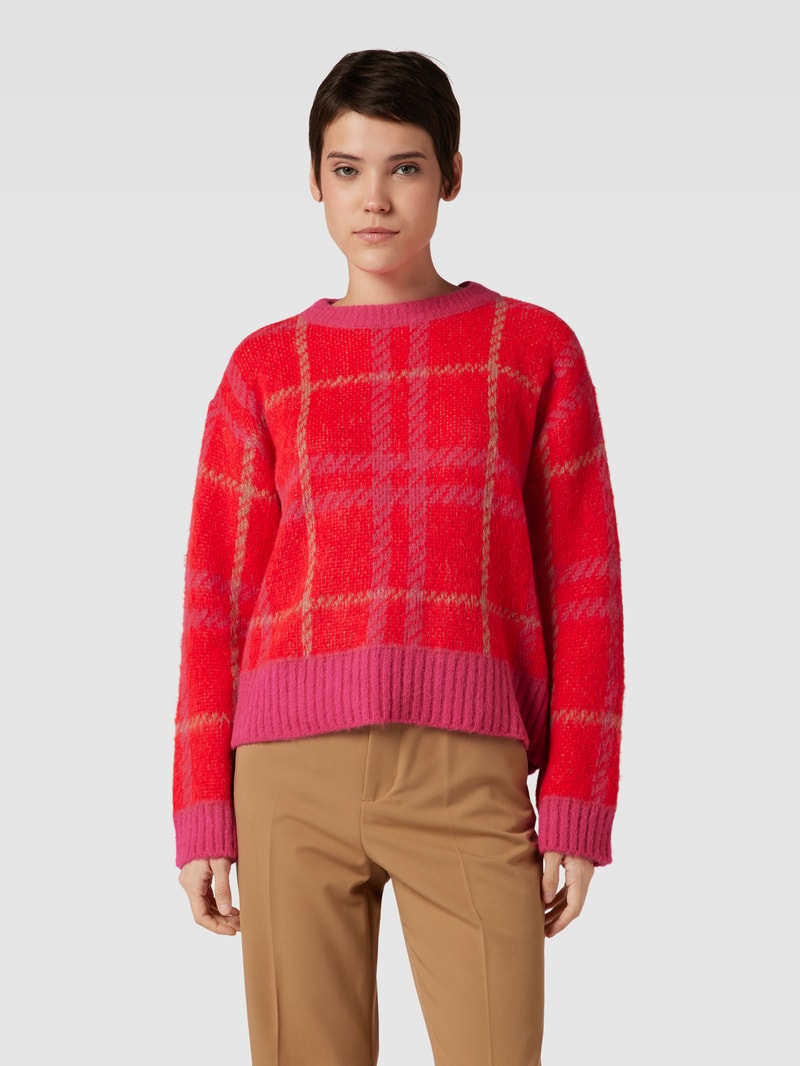 Strickpullover mit Gitterkaro in rot