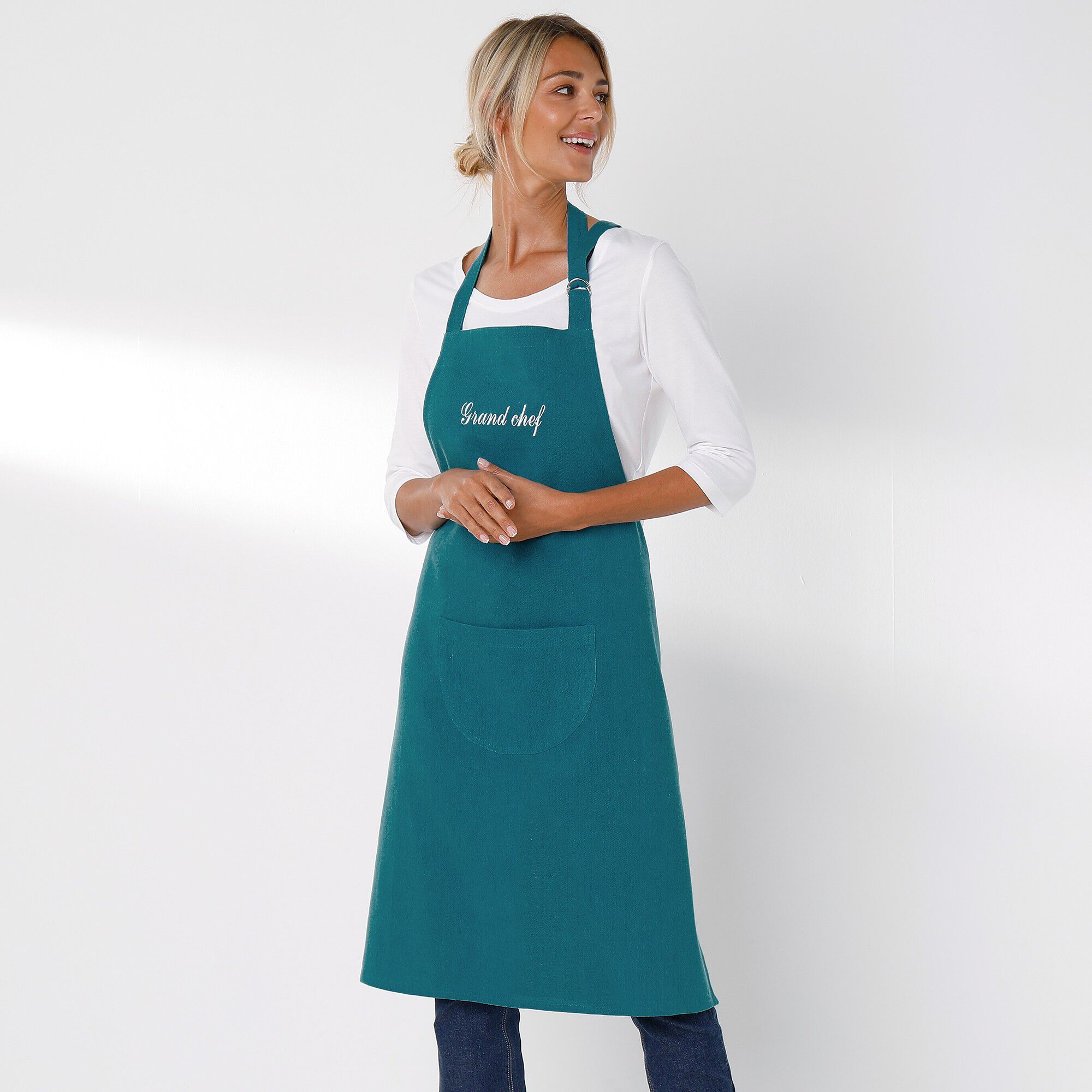 Tablier bavette coton et lin uni personnalisable