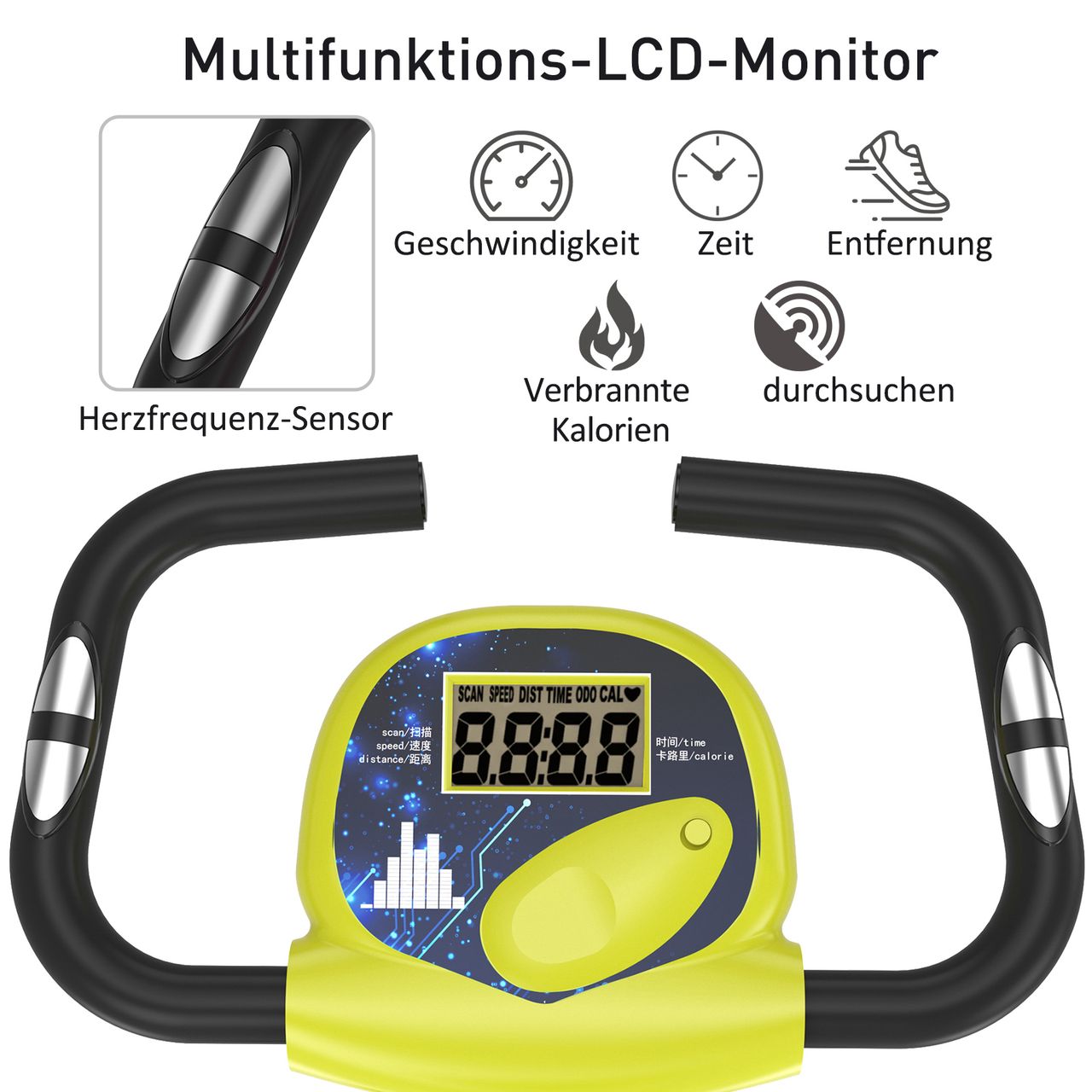 HOMCOM Heimtrainer Fahrradtrainer mit 8 stufig einstellbarem Magnetwiderstand Gelb Weiß 43 x 97 x 109 cm