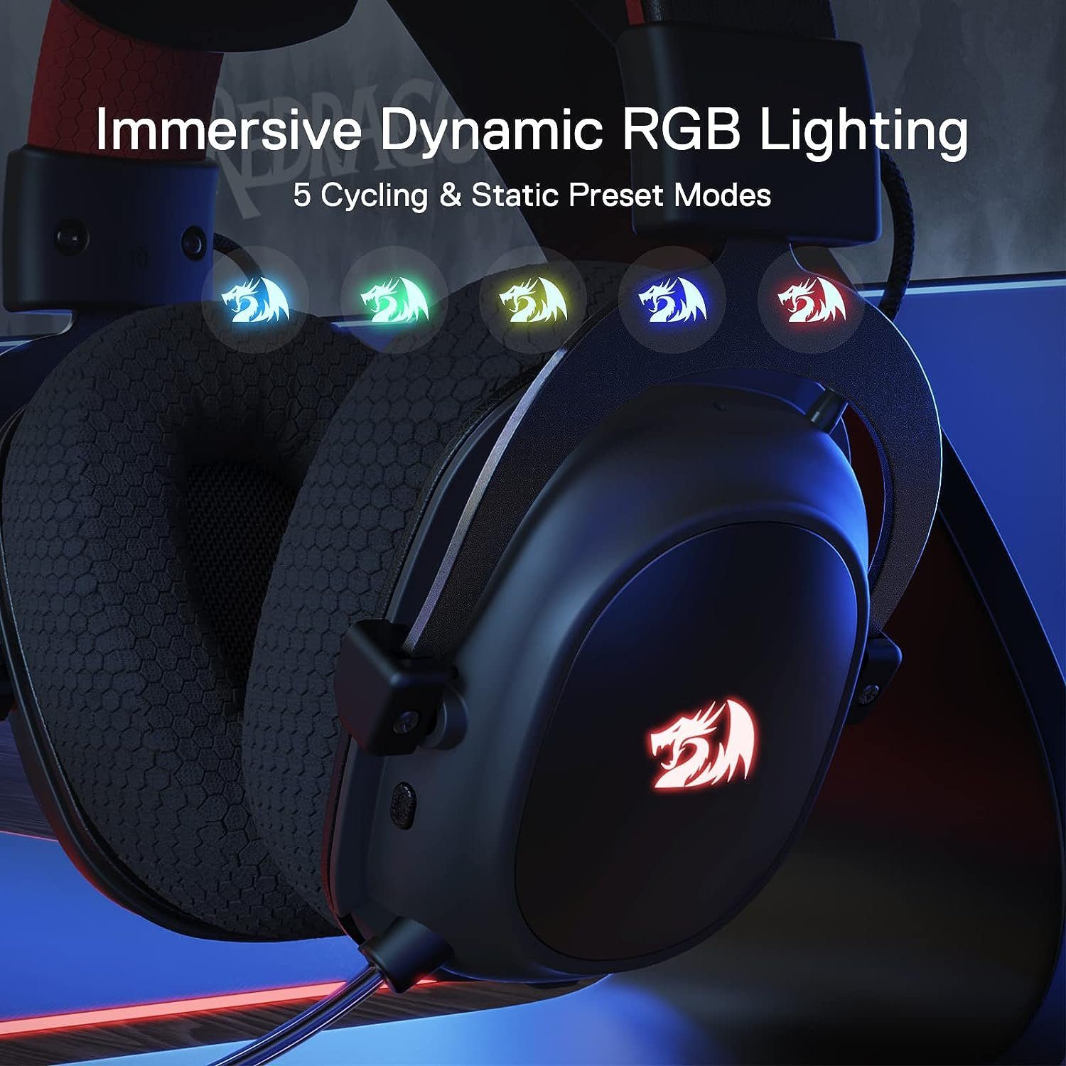 Redragon Redragon H510 Pro Geräuschunterdrückung RGB Kabelloses Gaming-Headset Gaming-Headset (Kabelgebubde, Wireless, Steuerung von Audio und Hintergrundbeleuchtung, 53-mm-Treiber)
