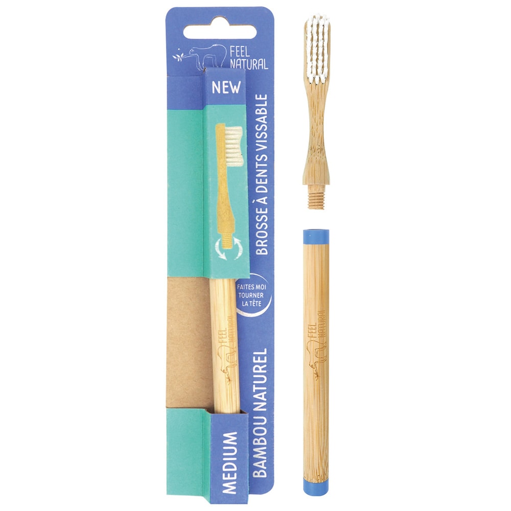 feel natural Brosse à dents tête interchangeable et v issable en bambou Feel Natural -Medium BROSSE A DENTS